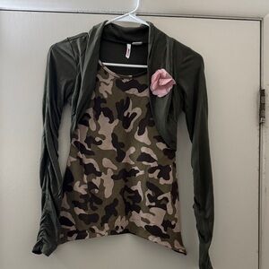 BONGO Camouflage Long Sleeve Tee with Pink Flower